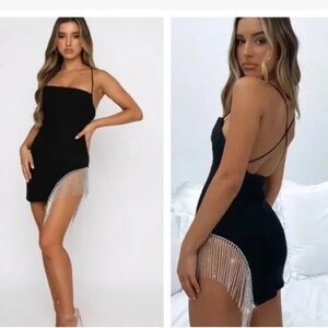 Black Beaded Fringe Mini Dress -